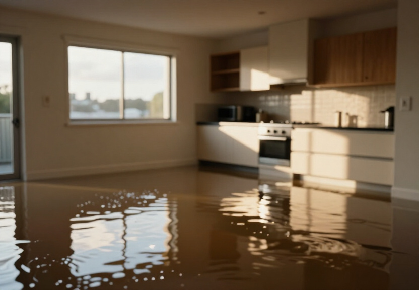 Flooded warehouse in Oxley Park before water extraction